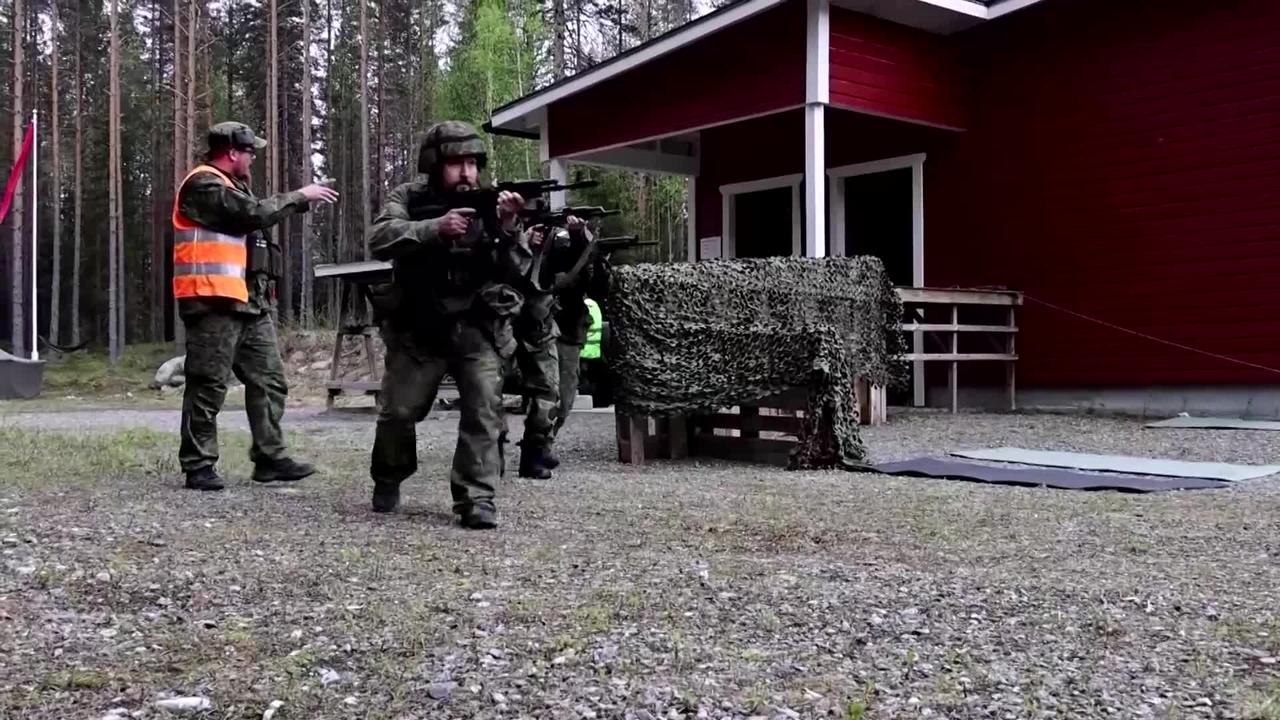 Finnish volunteers take part in military drills