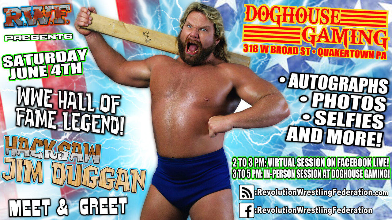 Hacksaw Jim Duggan Video Promo for Virtual Signing and In-Store Meet and Greet in PA June 4th!