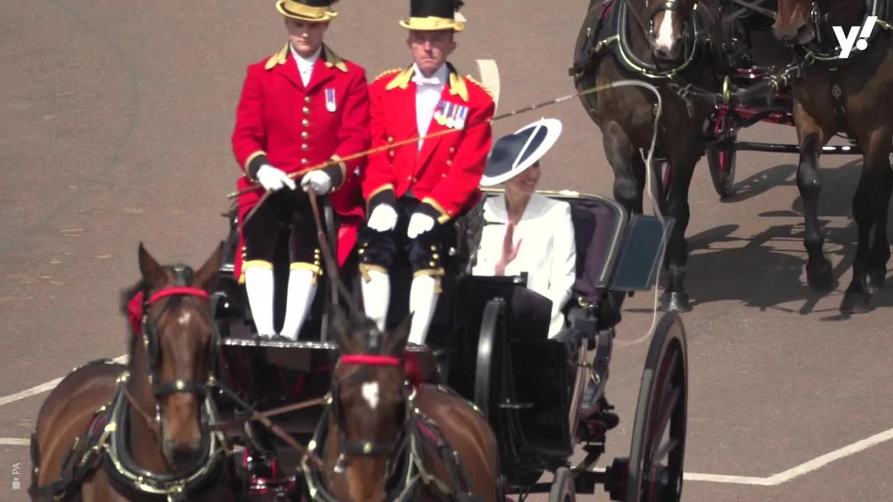 Camilla, Kate, Charlotte, George and Louis arrive for Trooping the Colour