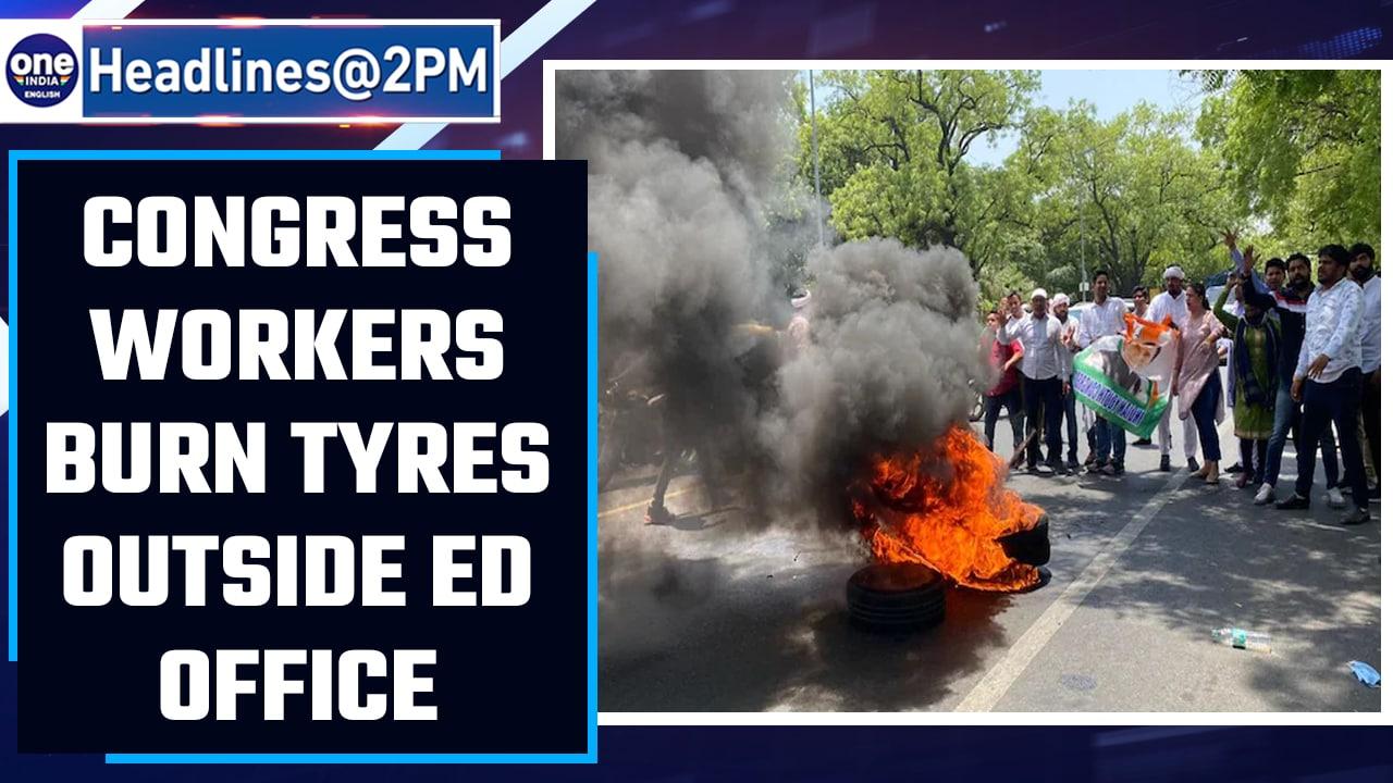 Rahul Gandhi questioned by ED: Congress workers burn tyres outside ED office|Oneindia News *Bulletin
