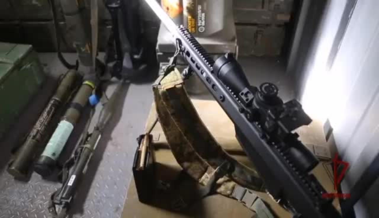 The National Guard of Russia discovered a camouflaged sniper position with an American Barrett M82