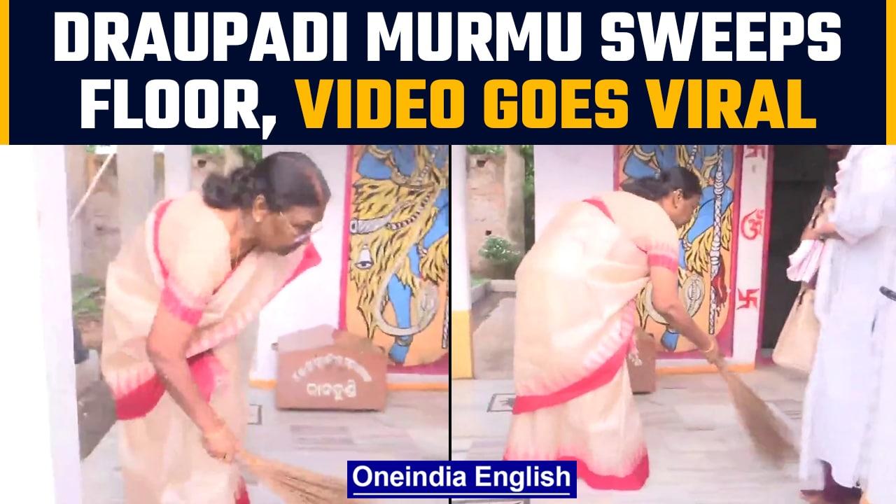 Draupadi Murmu sweeps floor and offers prayer at Rairangpur Jagannath Temple | Oneindia News *News