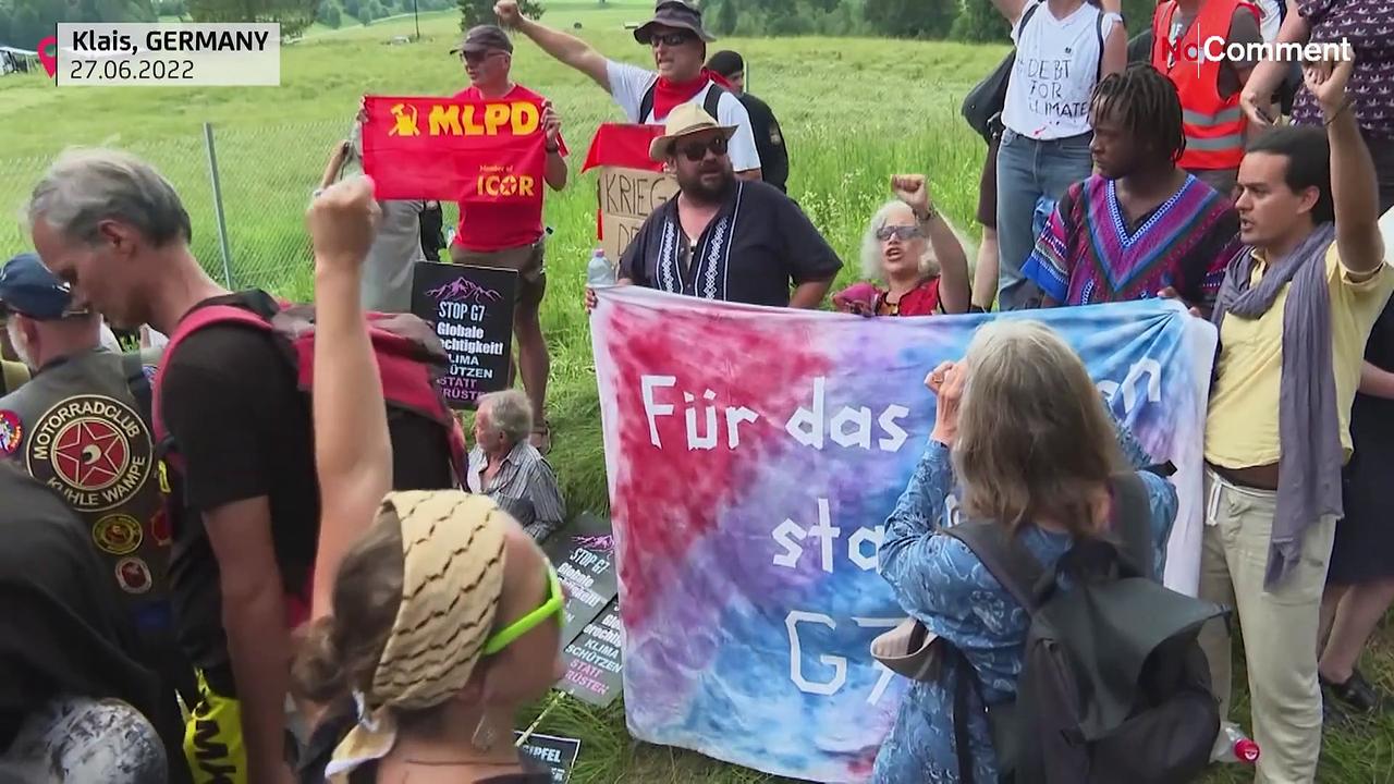 Demonstrators gather outside G7 venue in Germany