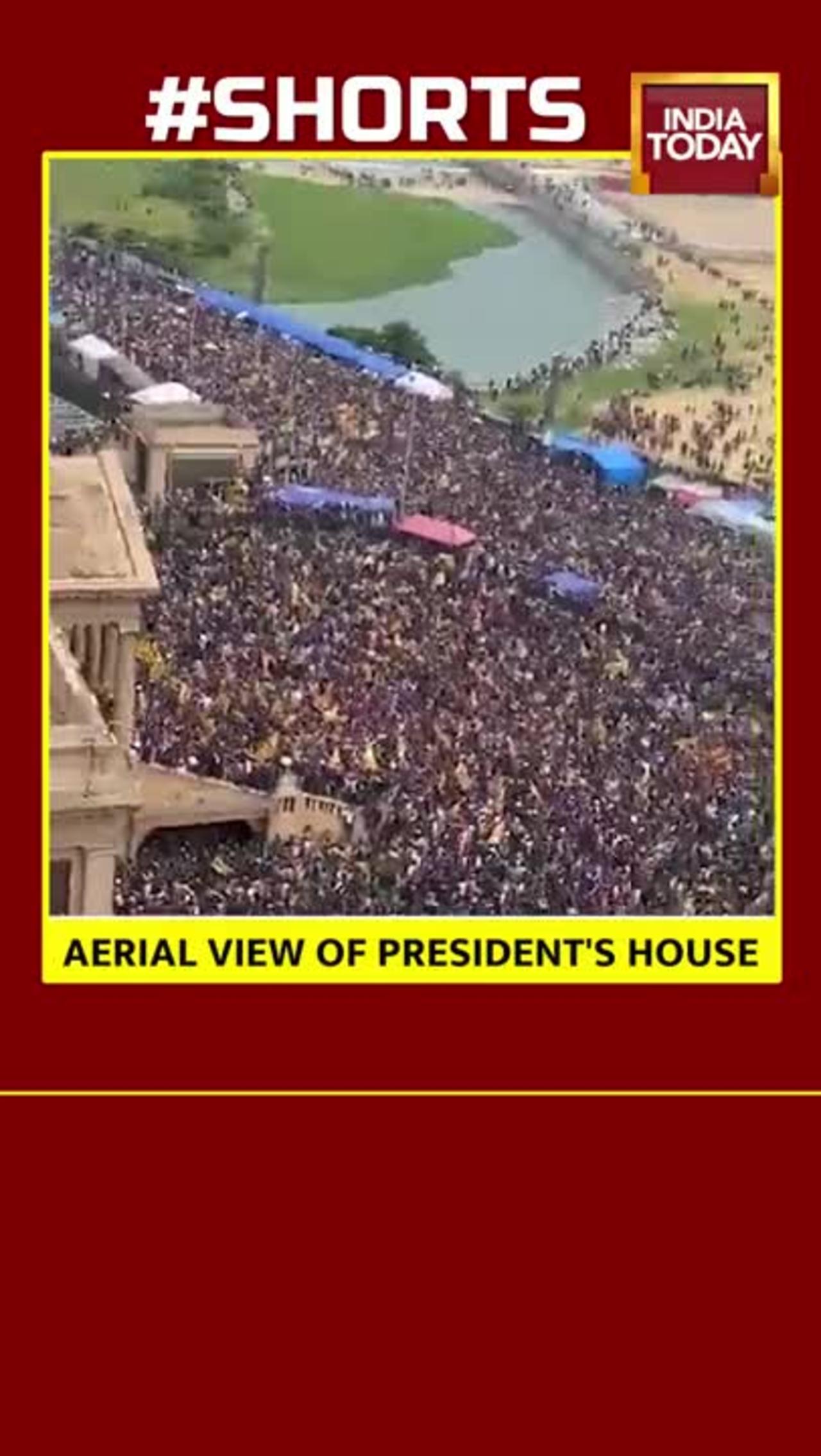 Areal view of Siri Lankan protests after storming the president's house.