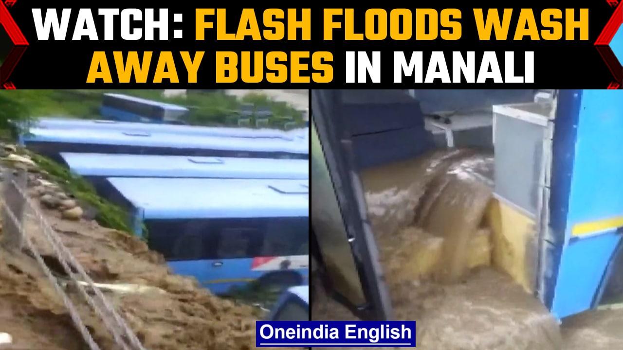 Manali flash floods: Water enters buses, blocks traffic in Himachal | Watch | Oneindia News*News