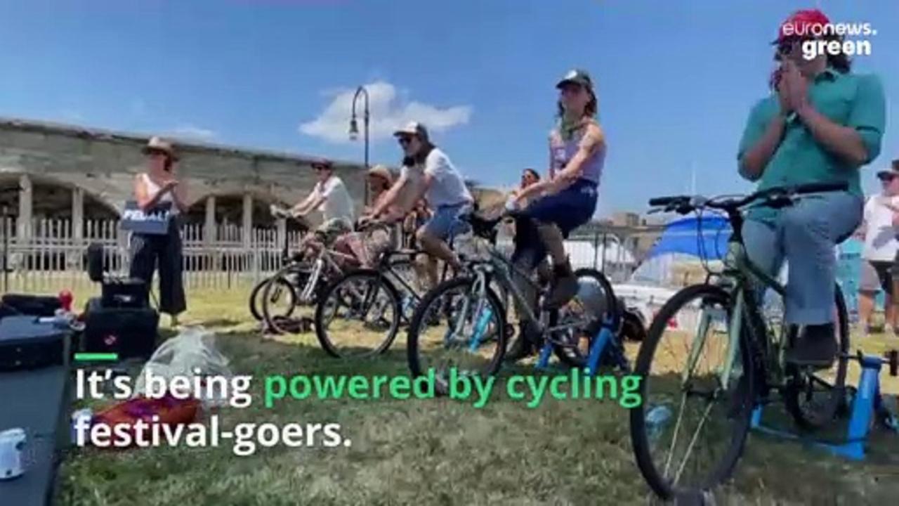 Watch audience members power the stage with bicycles at this legendary US festival