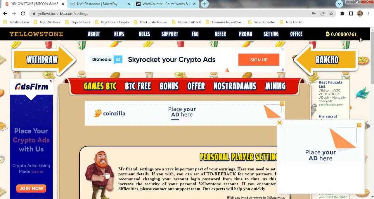 How To Make Money Rolling Free BITCOIN FAUCET EVERY HOUR At YELLOWSTONE Instant Withdraw FaucetPay