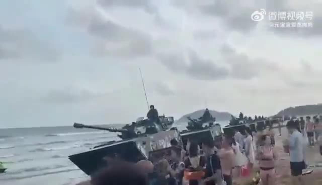 China's Military Deployed Type 63A Light Amphibious Tanks at Xiamen City Beaches