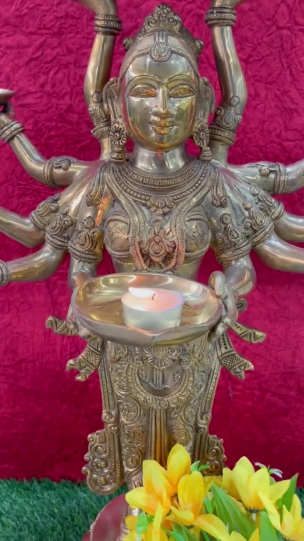 28" The Ten Armed Auspicious Deepalakshmi With Each Hand Holding A Lamp | Brass
