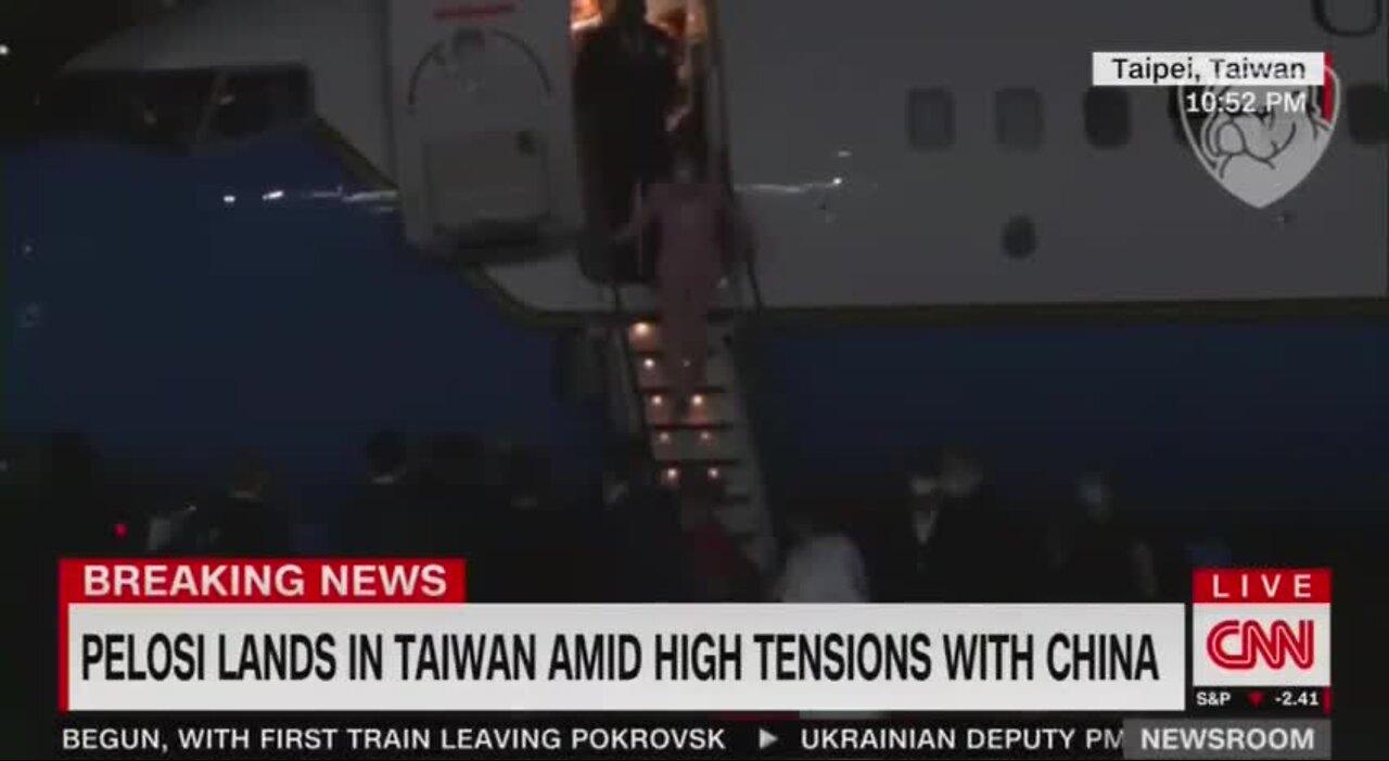 Nancy Pelosi lands in Taiwan.