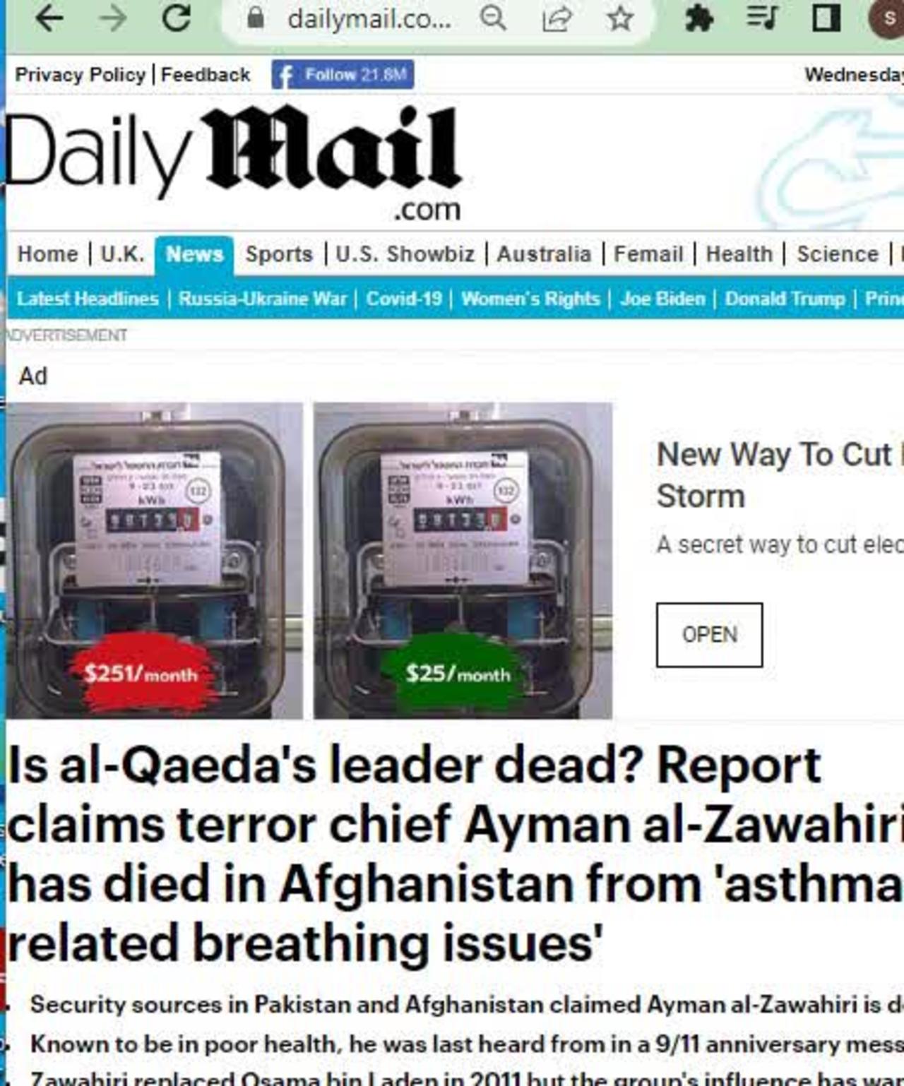 Dailymail claims BIDEN SAID HE KILLED. Zawahiri. but in 2020 the dailymail.co.uk reported Ayman al-Zawahiri ‘dead’ – Al-Qa