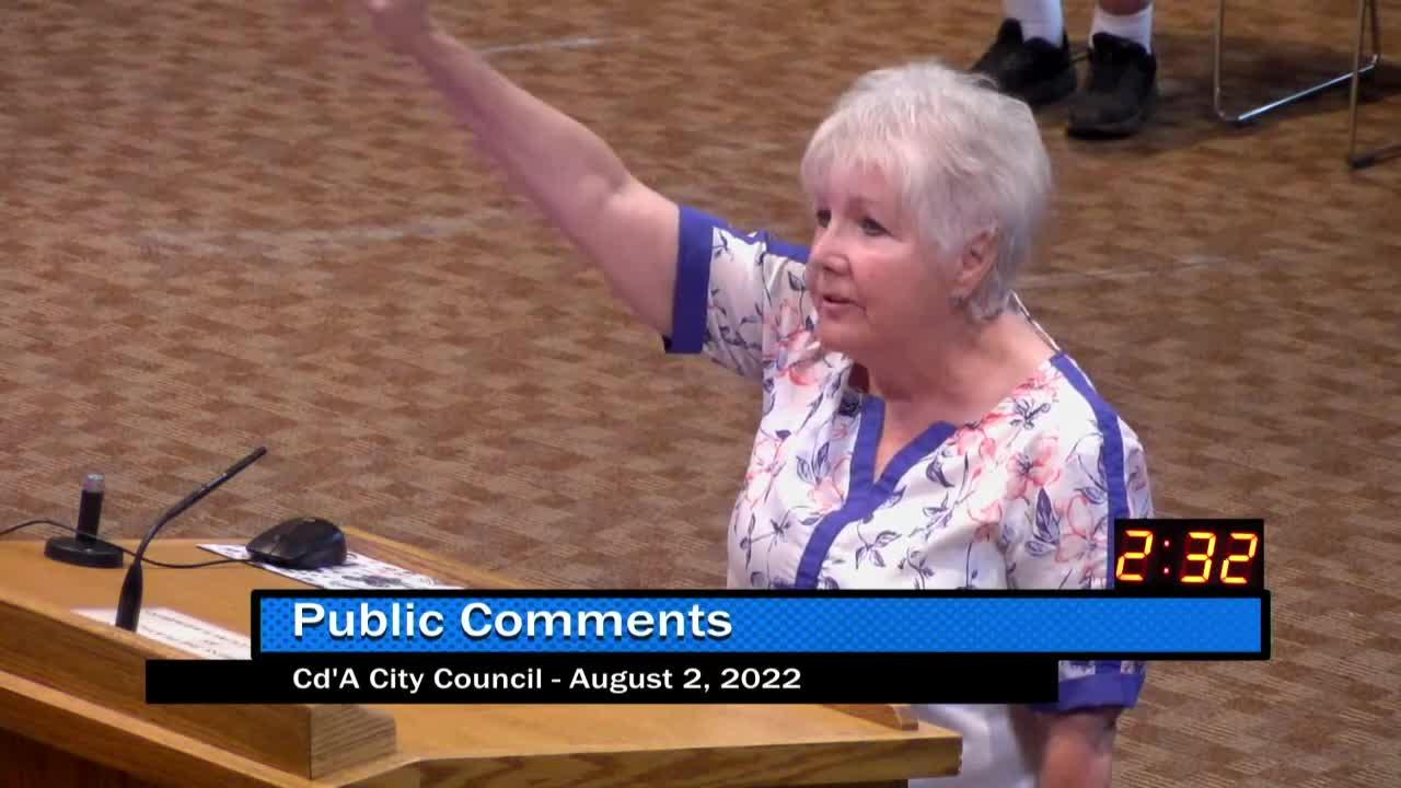 Cheryl - Public Comment at the 8/2 meeting of the CDA City Council