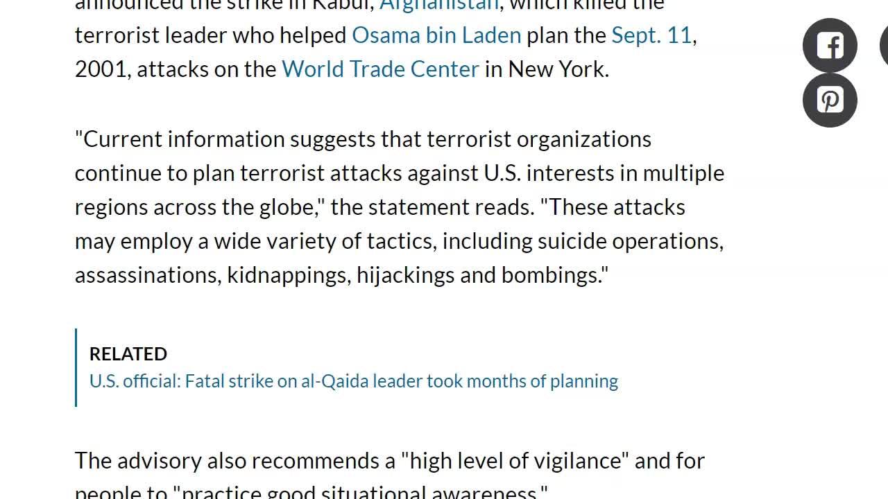 FF Alert: State Dept. Warns of Danger to Americans After Strike on Terror Leader