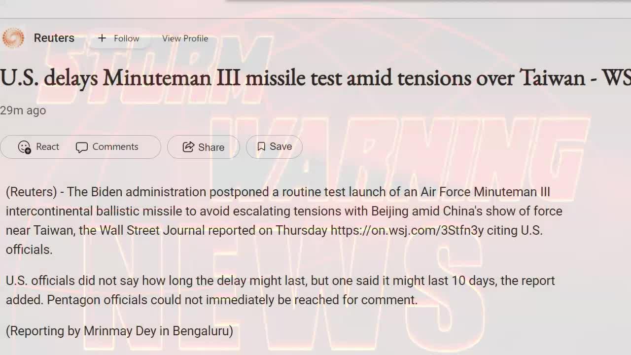 U.S. Delays Minuteman III Missile Test Amid Tensions Over Taiwan