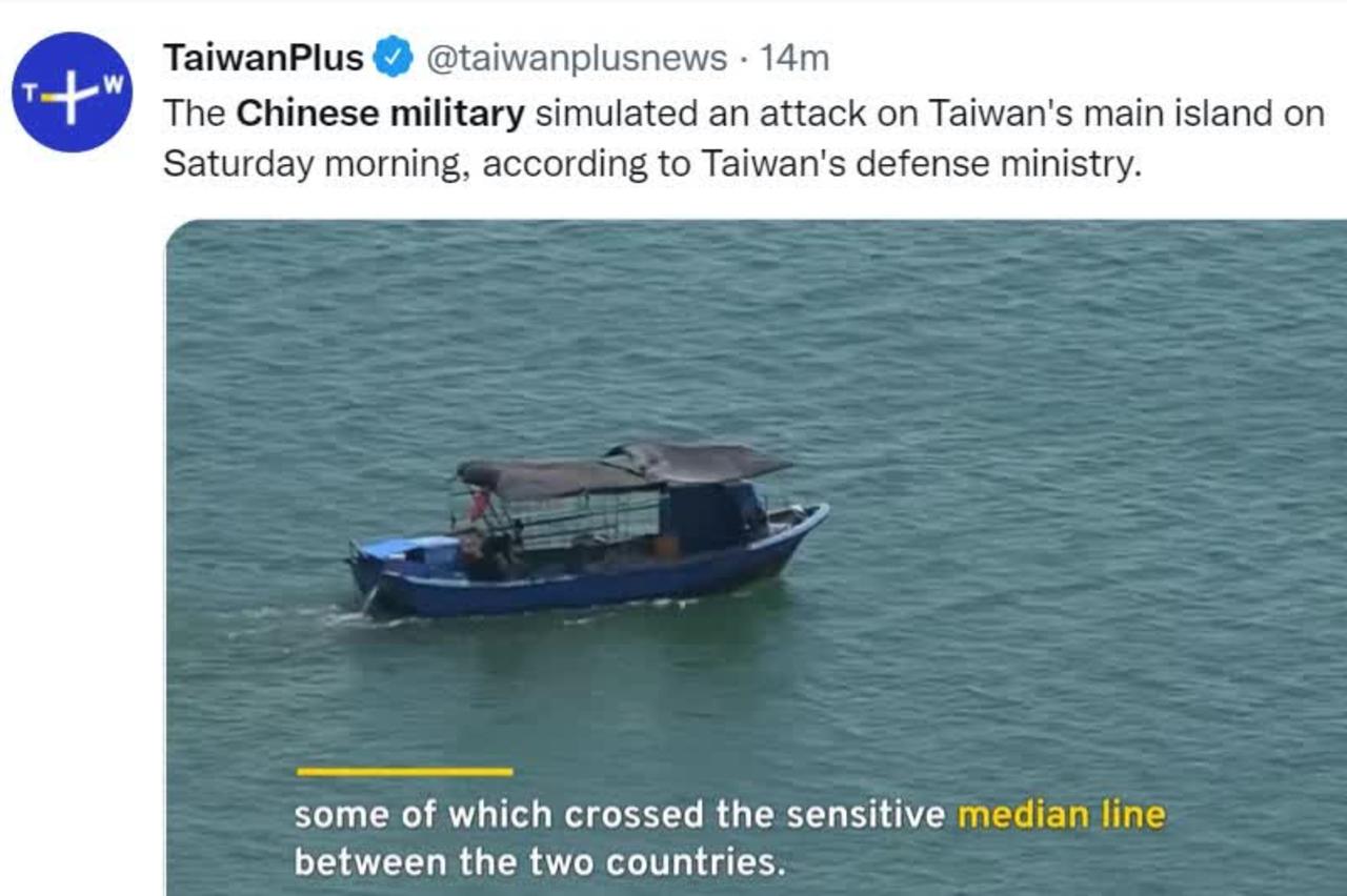 The Chinese military simulated an attack on Taiwan's main island on Saturday morning, according to Taiwan's defense mi