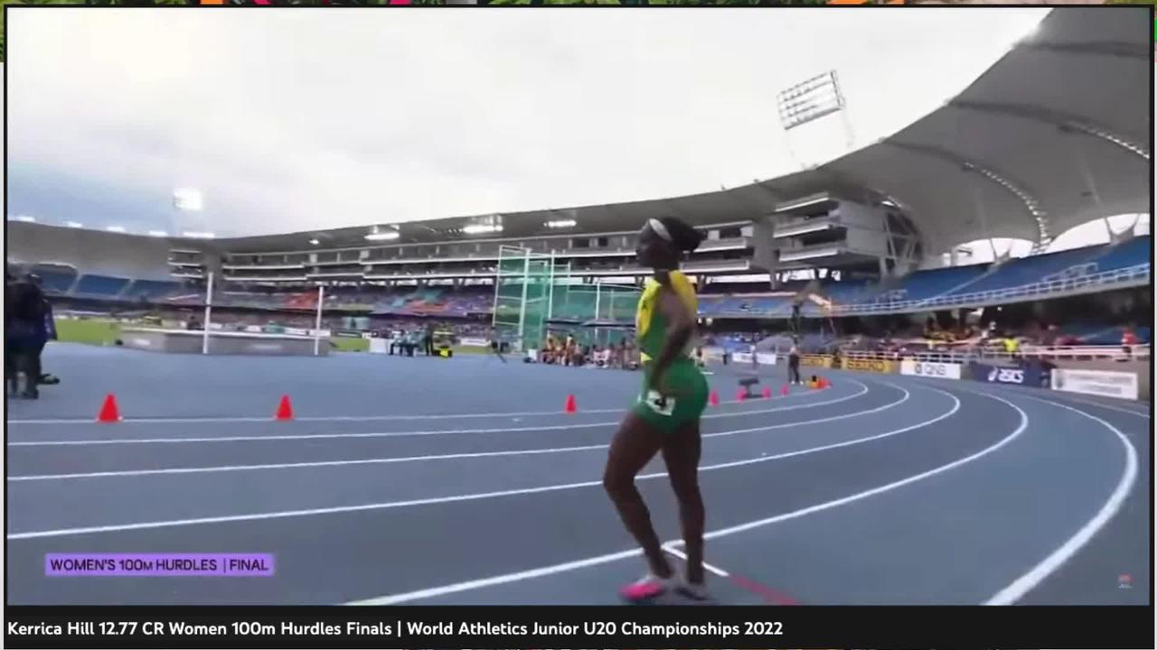 Kerrica Hill of Jamaica   breaks the women u20 110 hurdles  at world  u20 athletics championships
