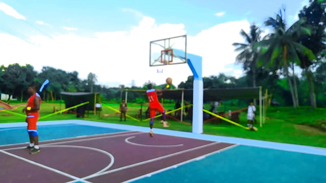 Lapping basketball ring in village