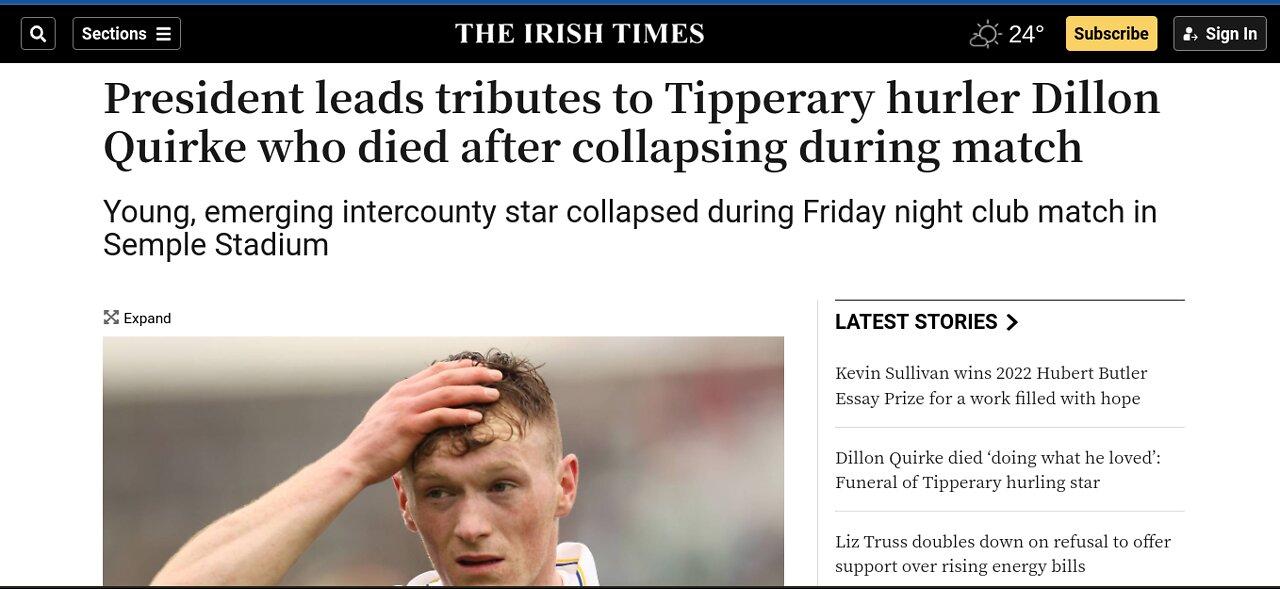 Another Irish Vaccine Death: Tipperary Hurler Dillon Quirke Dies After Collapsing During Match