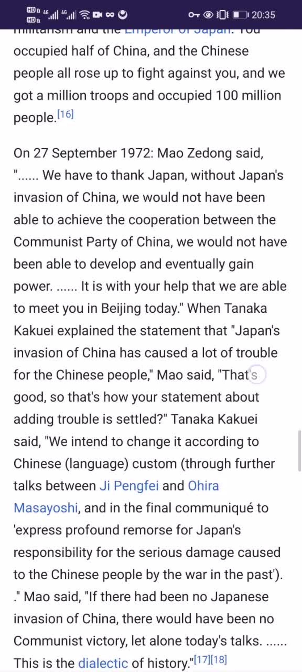 Wikipedia: Mao Zedong thanking Japan controversy