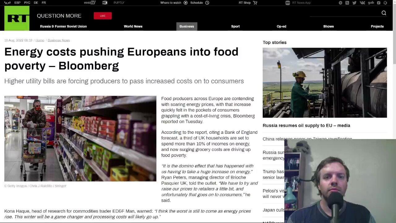 Rising energy costs in Europe are driving up food prices, creating potential for food poverty