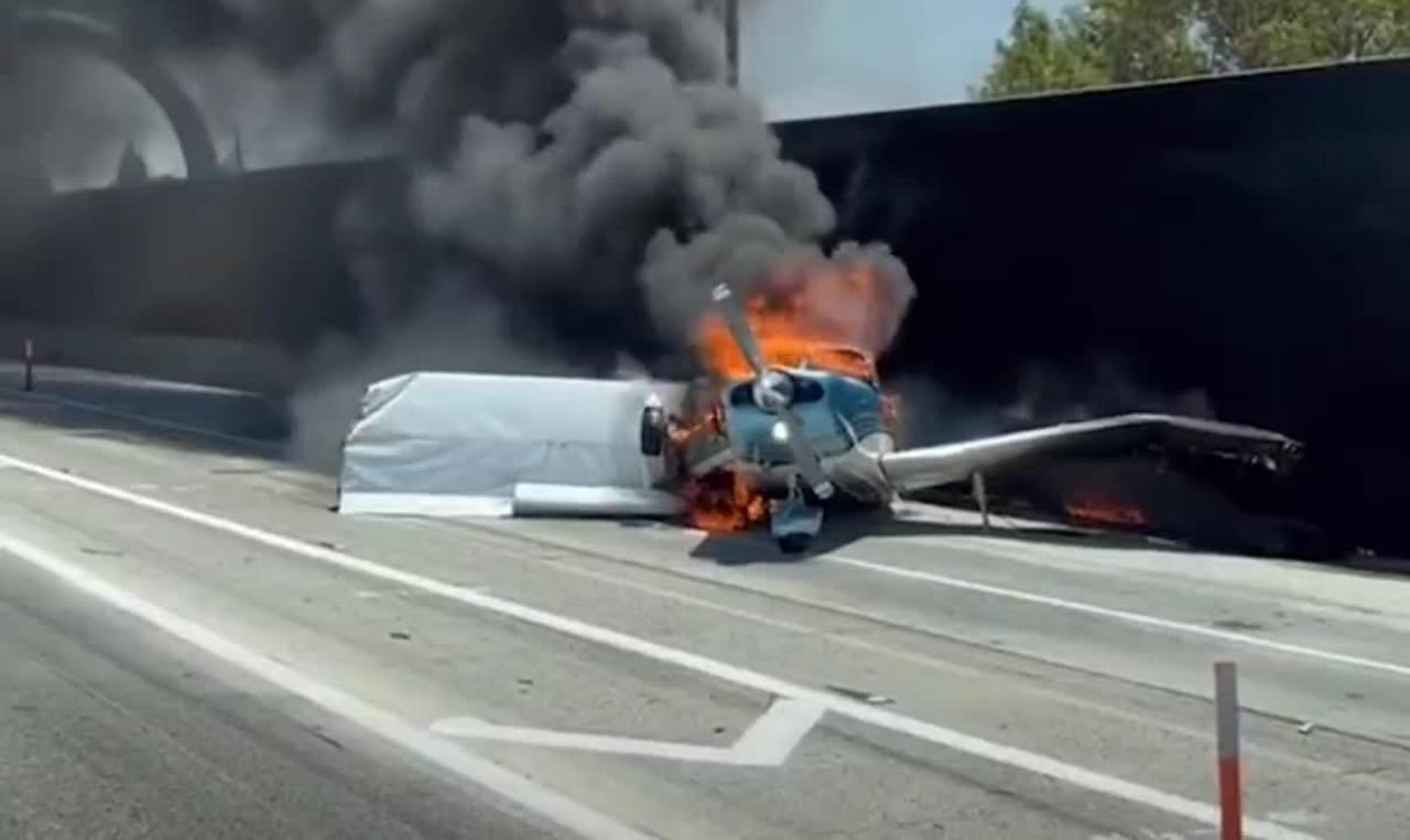 Moment a Plane Crashes on a California Freeway
