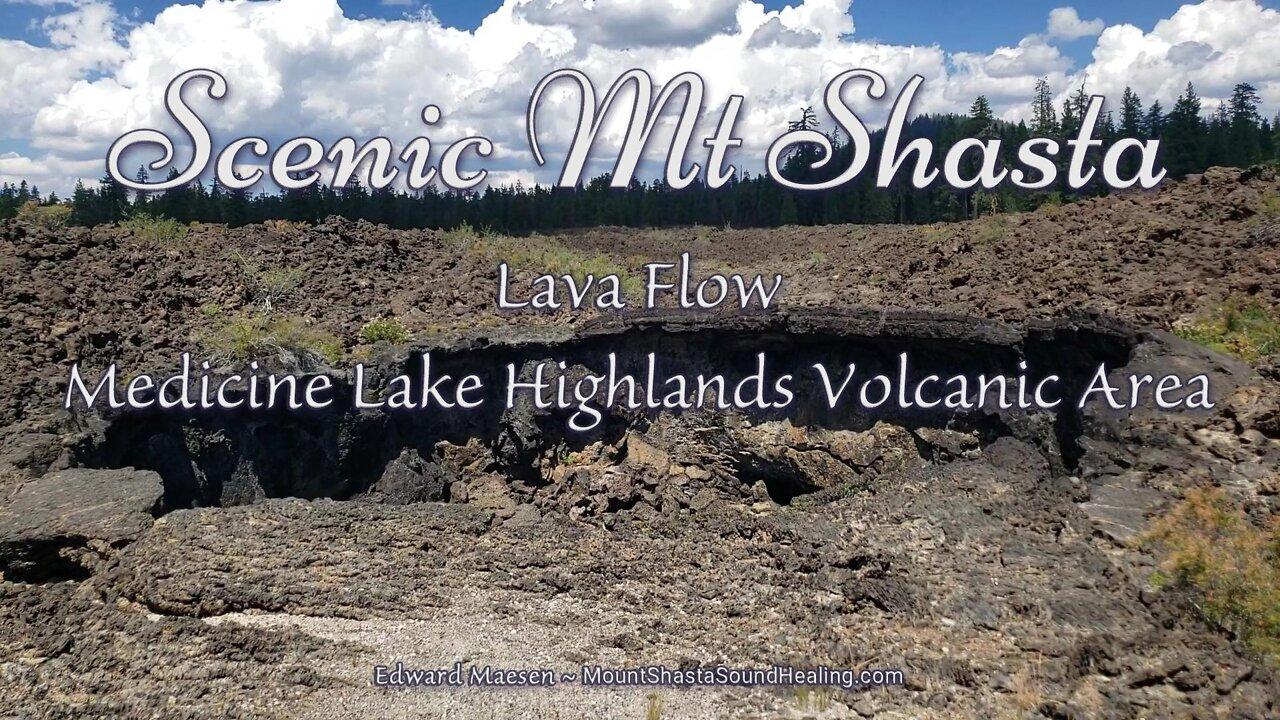 Hole and shallow cavity in Lava flow - Medicine Lake Highlands Volcanic Area - Scenic Mt Shasta