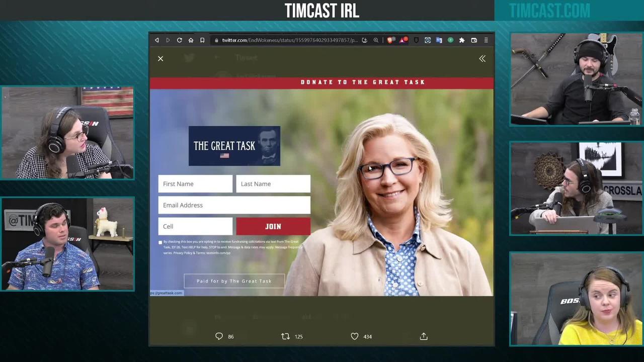 Timcast IRL Reviews Liz Cheney's "The Great Task" Website Soliciting Money