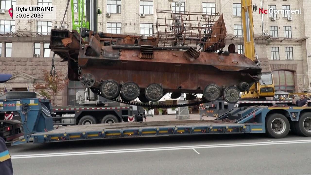 Destroyed Russian tanks on display in Kyiv for Independence Day.