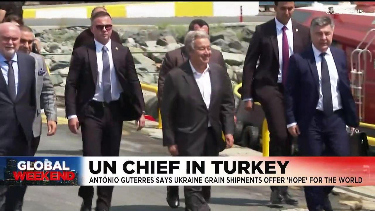 UN chief says Ukraine grain shipments offer 'hope' for the world during visit to Turkey