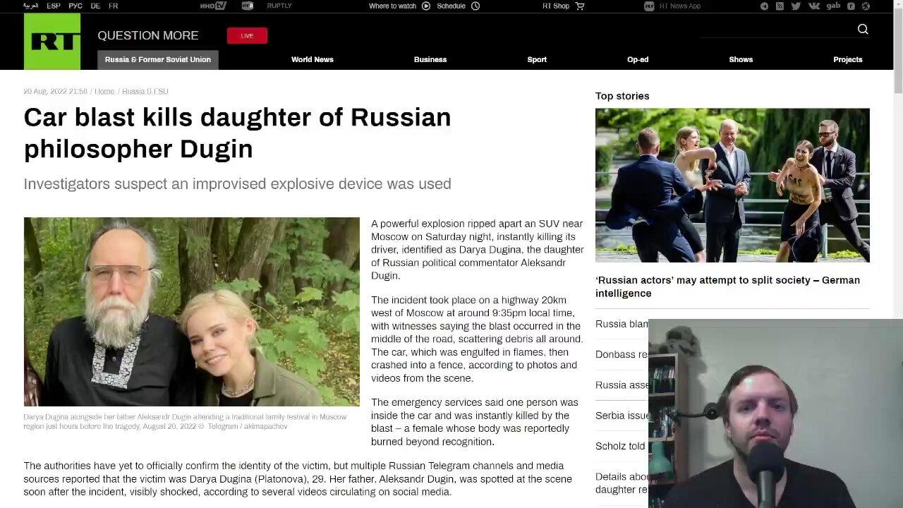 Darya Dugina dies in car bomb orchestrated and carried out by Ukrainian secret services