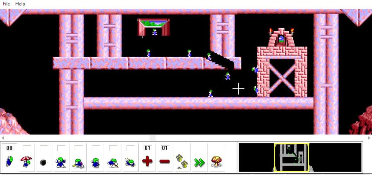 Lemmings 95: Fun level, Now use miners and climbers