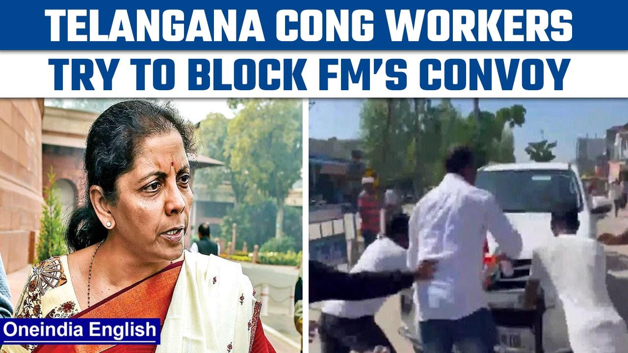 Telangana Congress workers try to block Nirmala Sitharaman’s convoy in Kamareddy |Oneindia News*News
