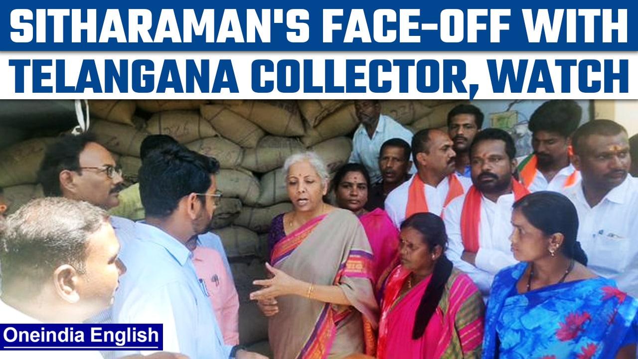 Telangana: Nirmala Sitharaman pulls up Collector on Govt rations, PM's photo | Oneindia news *News