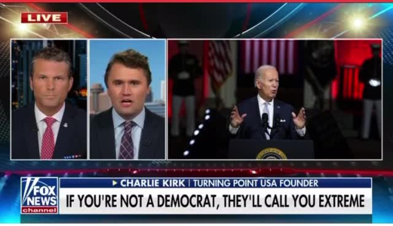 Charlie Kirk REACTION to mentions of Biden's speech
