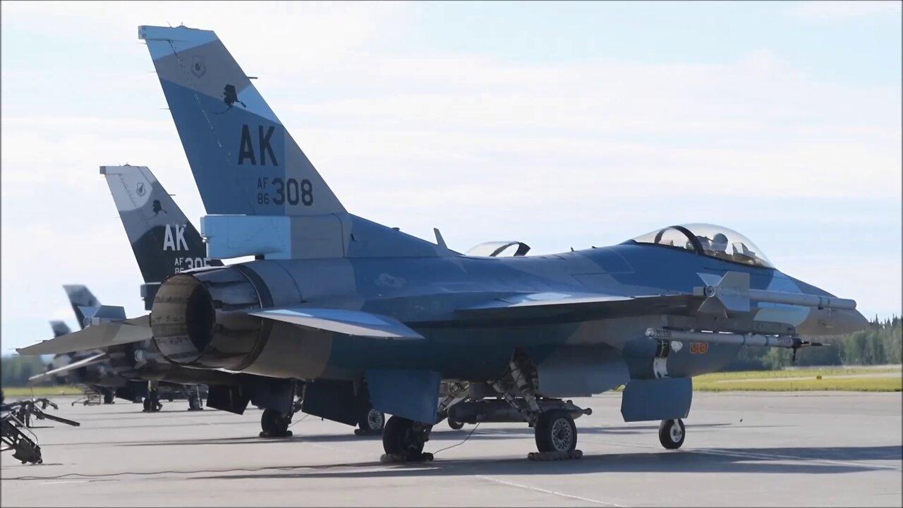 F-16 Aggressors launch during RED FLAG-ALASKA 22-3
