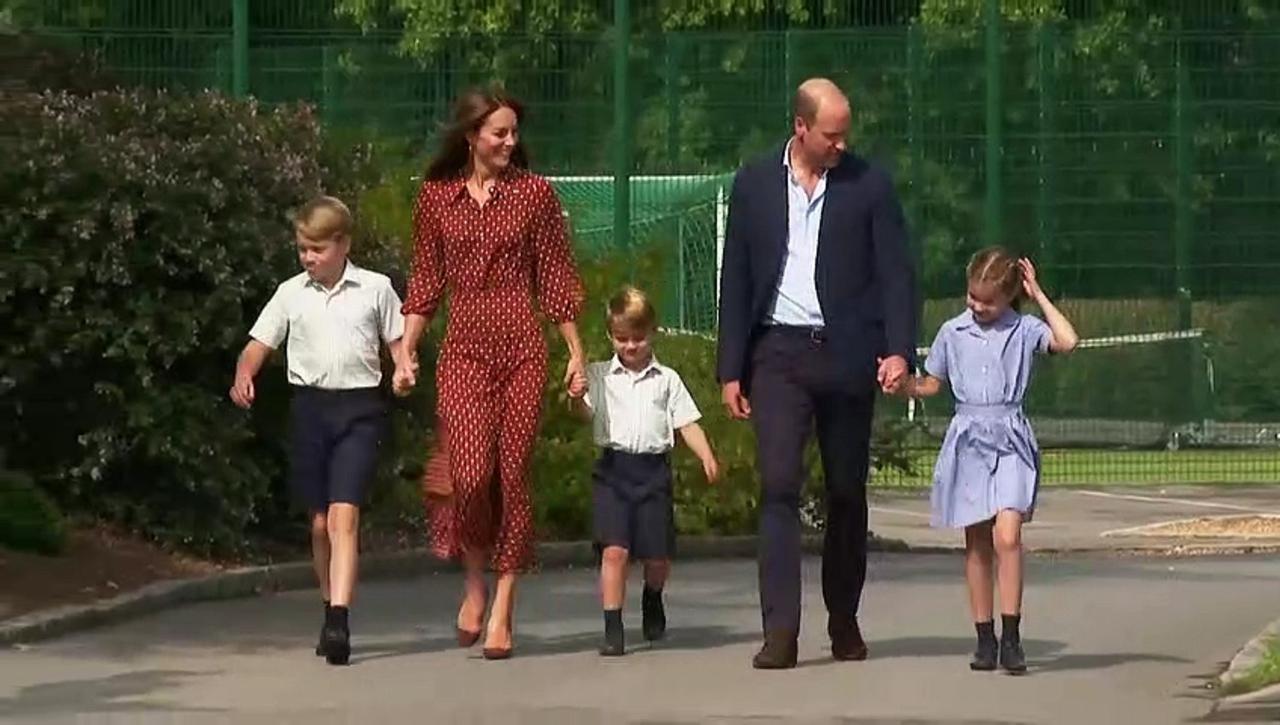Britain's William and Kate drop children off for first day at new school