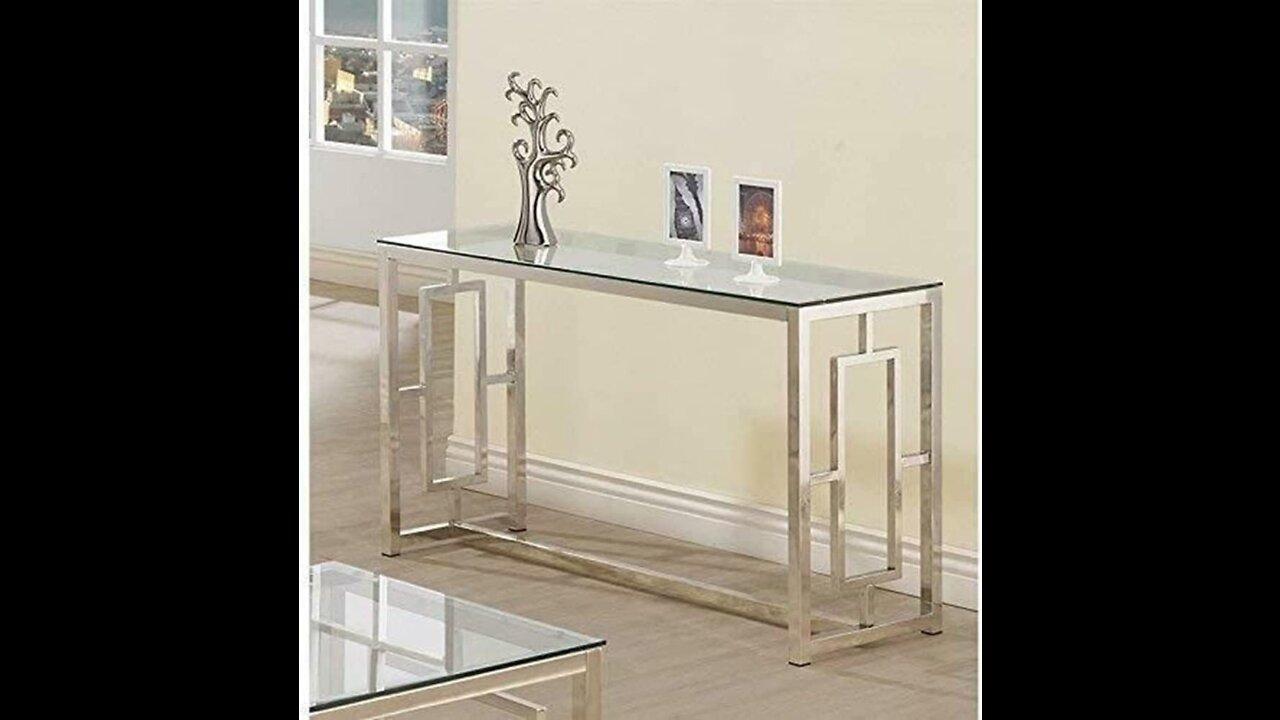 Coaster Home Furnishings Cairns Coffee Table with Glass Top and Geometric Motif Nickel and Clea...
