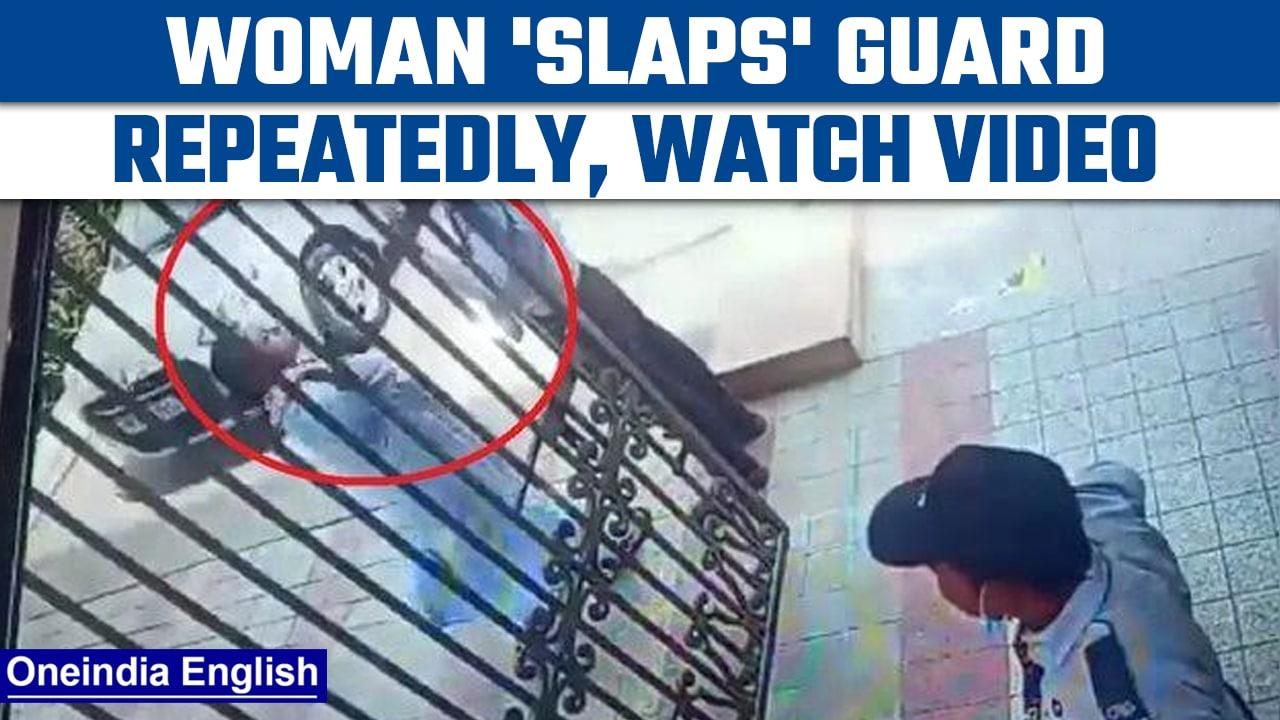 Viral video: Noida woman repeatedly slaps society's secutity guard | Oneindia news