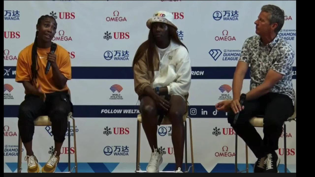 Fraser  Pryce and Shericka Jackson  interview  before  the Diamond League  final in Zurich