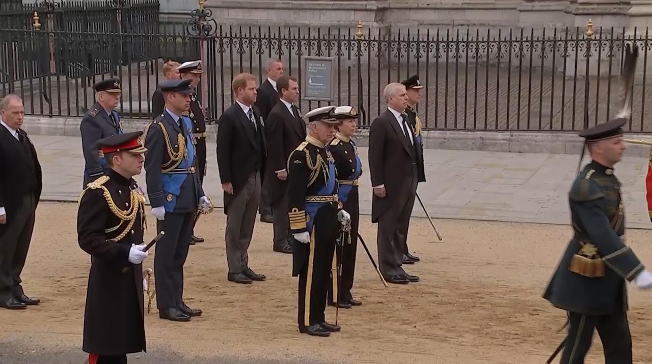 Queen's children and grandchildren walk behind coffin at funeral
