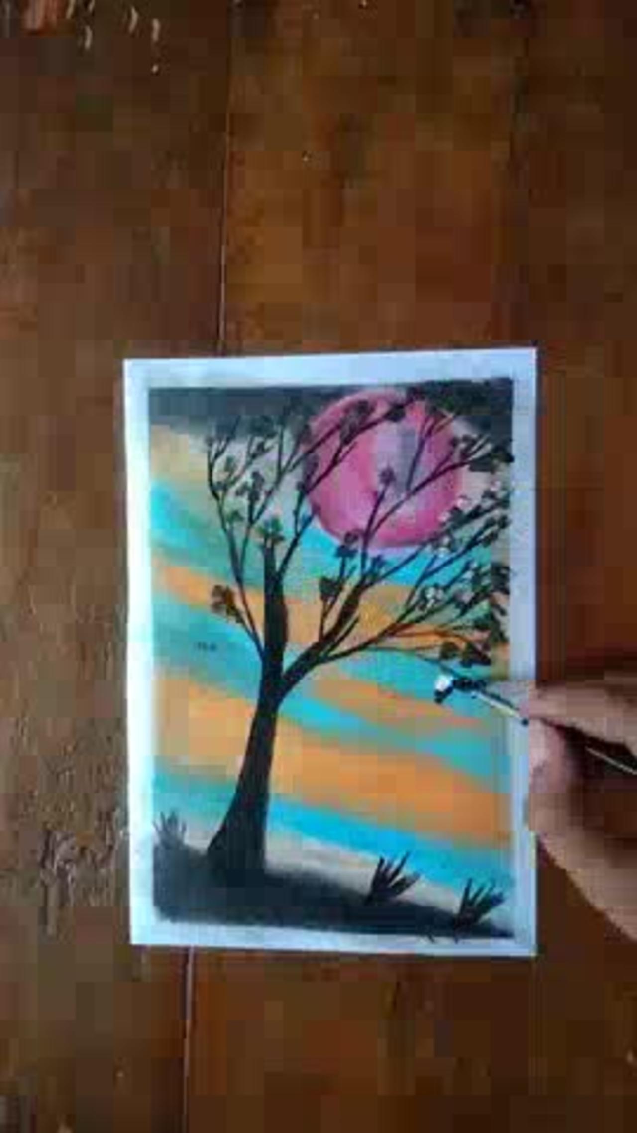 Pink Moon Scenery drawing #Easy oil pastel colours #shorts.mp4