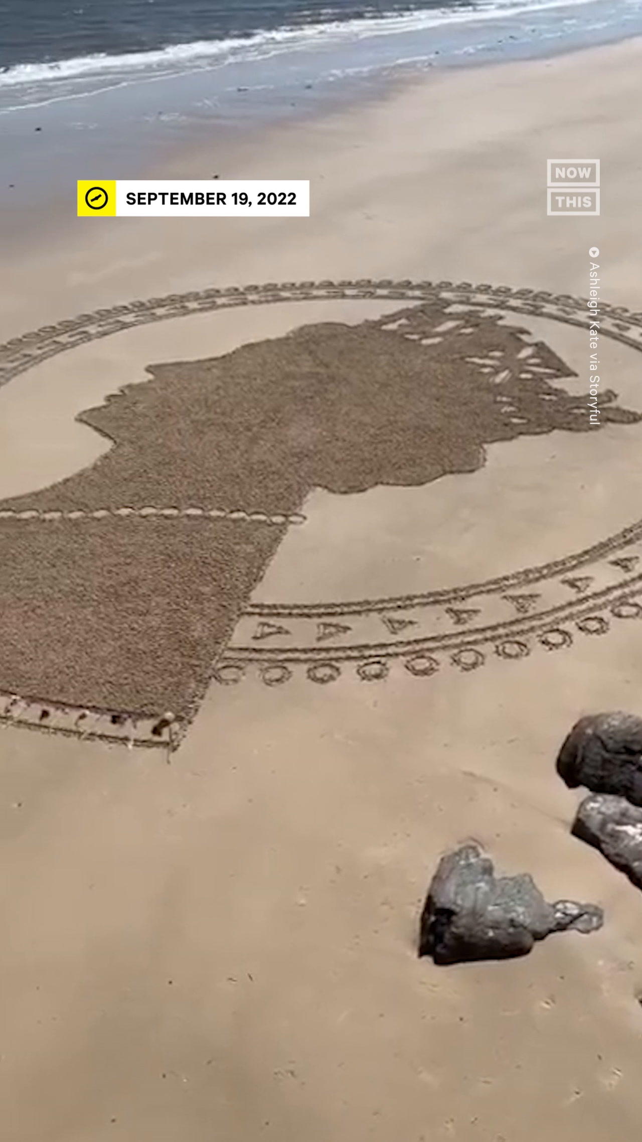 Queen Elizabeth II's Profile Etched Into Sand at Adelaide's Brighton Beach