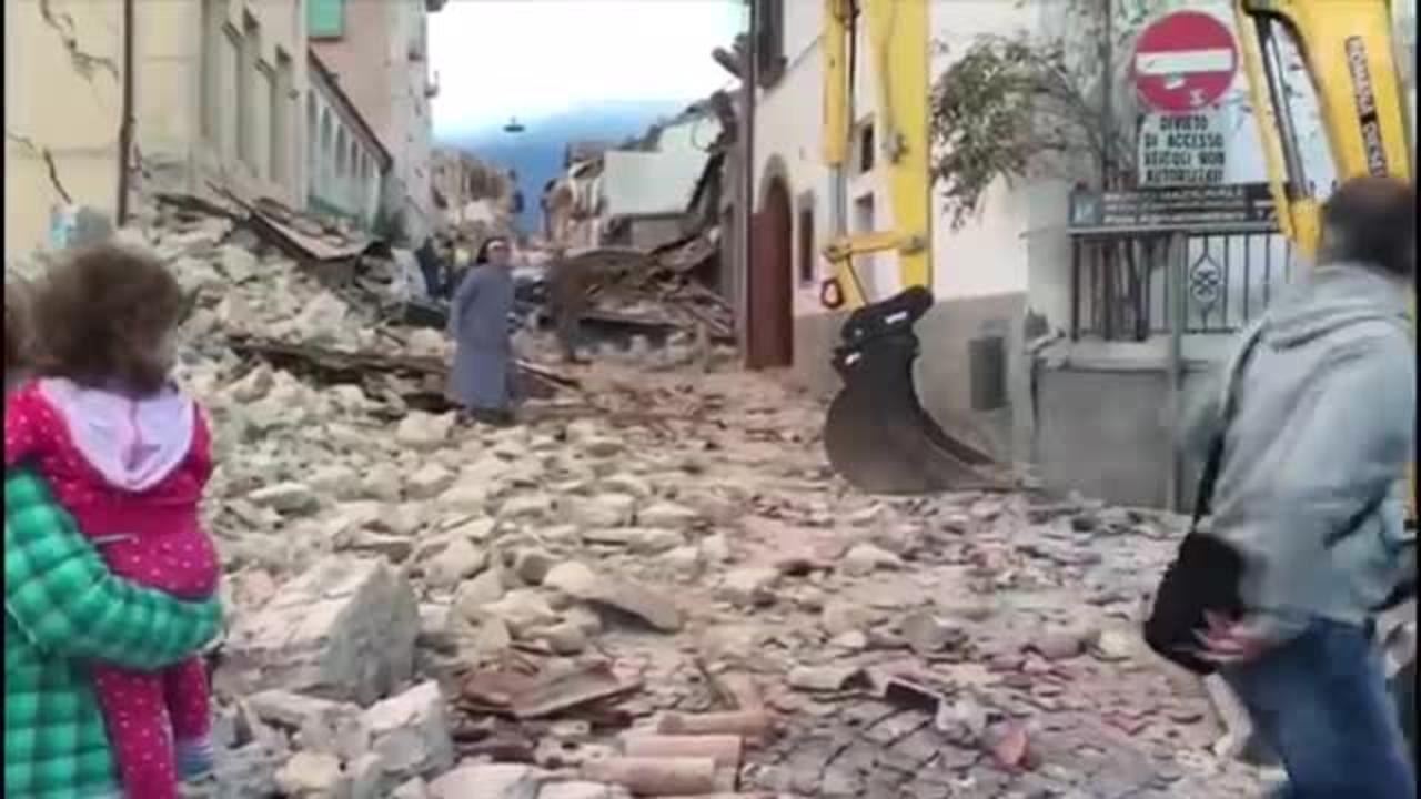 Earthquake leaves destruction in its wake in Italian town of Amatrice – video