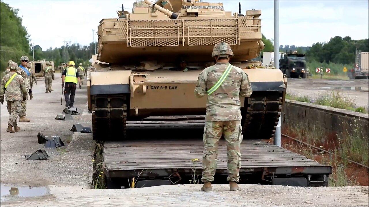 U.S. Soldiers Offload SepV3 Main Battle Tanks