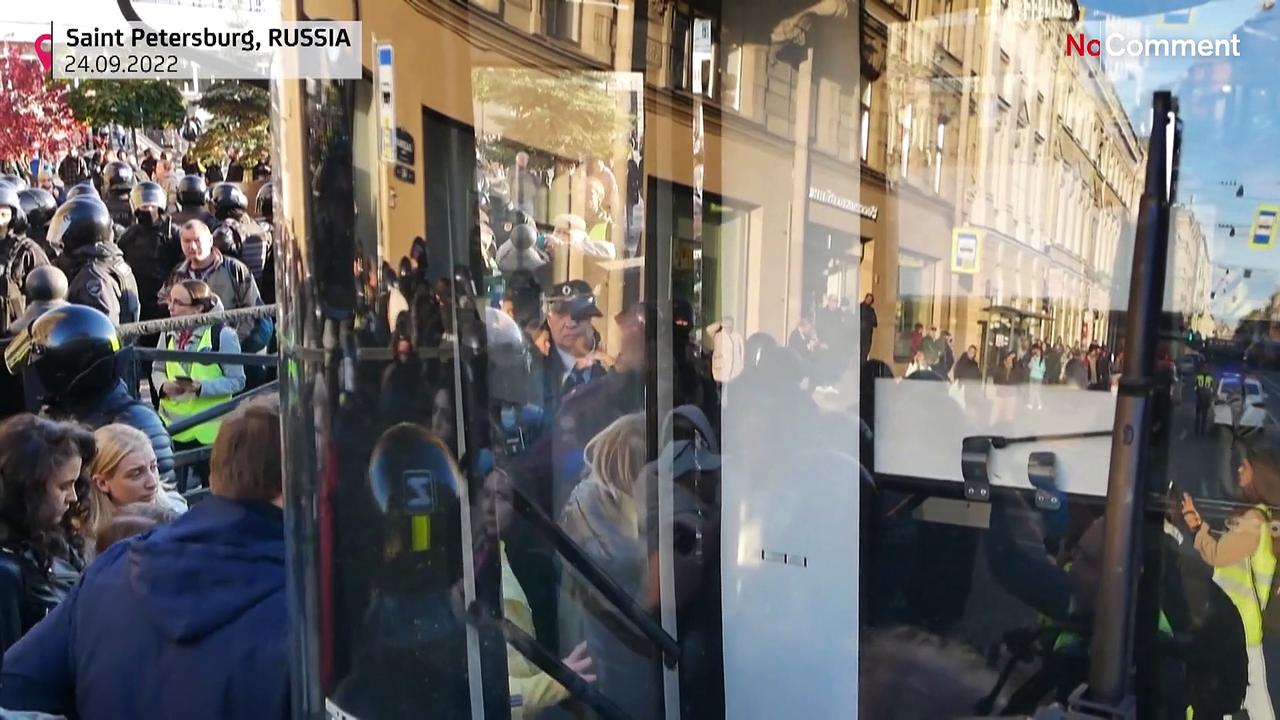 Protesters detained by police in central Moscow at anti-mobilisation rally