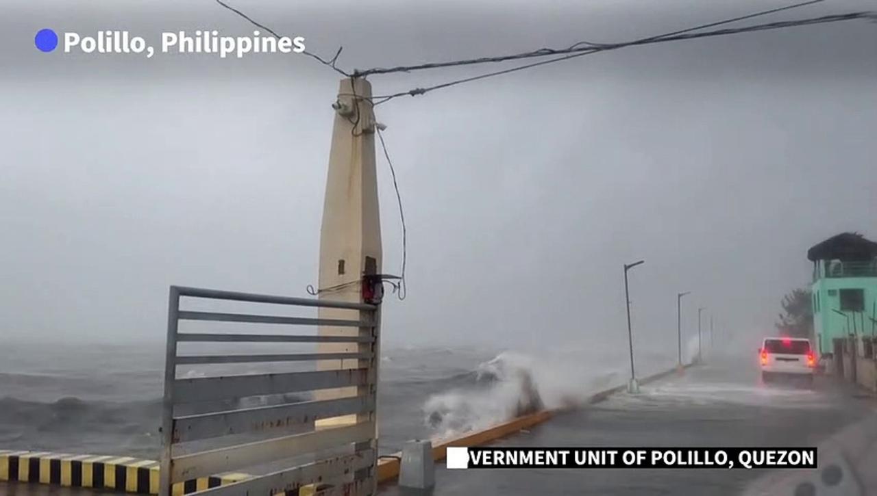 UGC: Waves crash on road as Super Typhoon Noru hits the Philippines