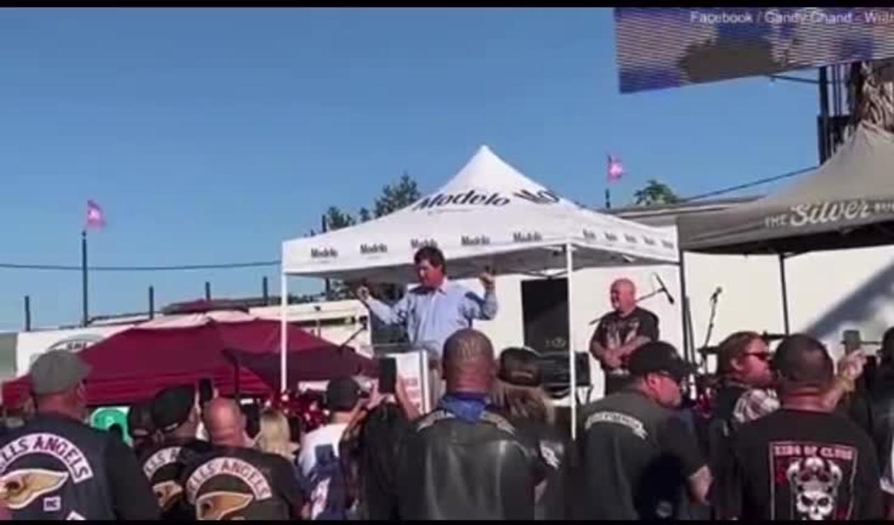 Tucker Carlson turned up at the funeral of Hells Angels leader funeral Sonny Barger Saturday.