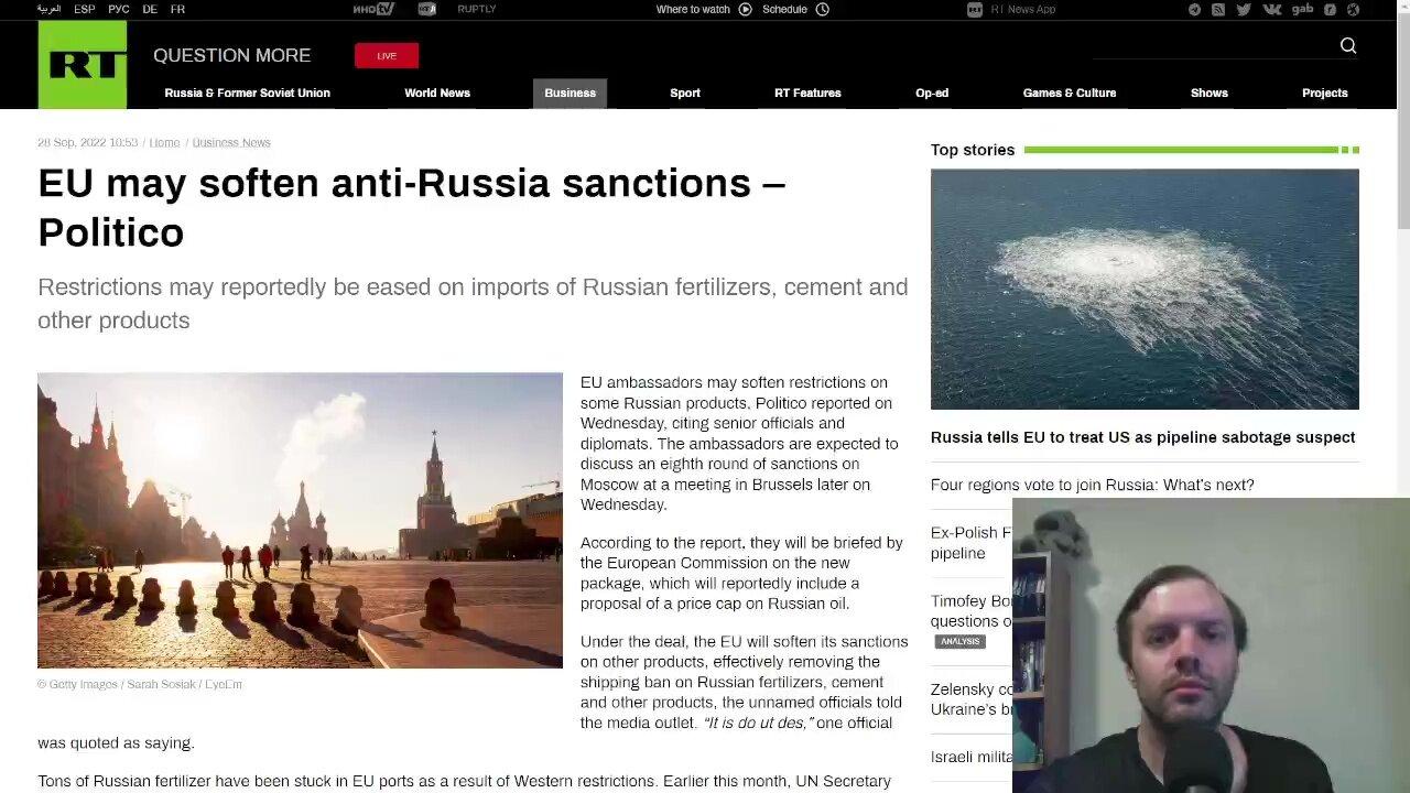 EU may soften anti-Russia sanctions in regards to fertilizers, cement, & other products
