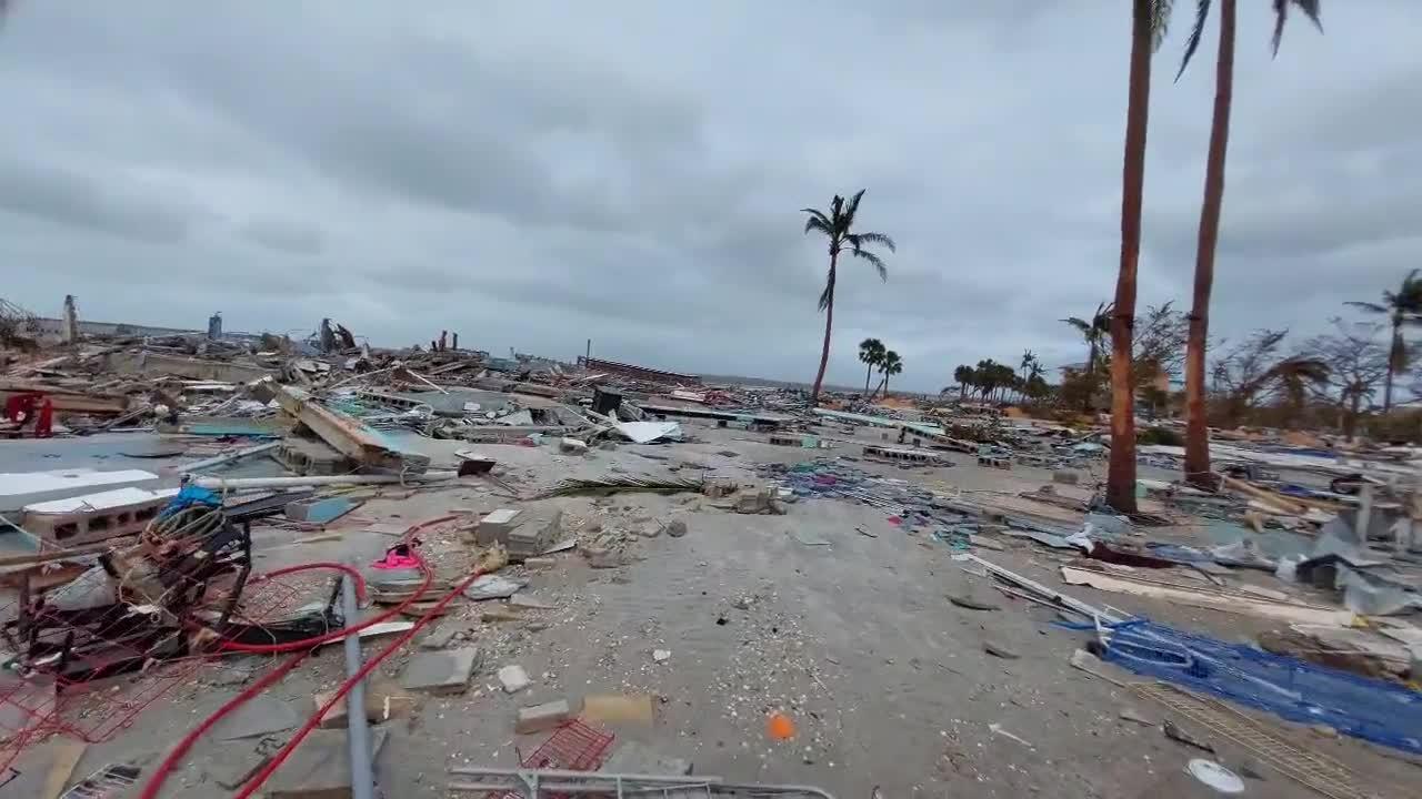Aftermath of  Hurricane Ian - Massive destruction in Times Square, Ft. Myers Beach