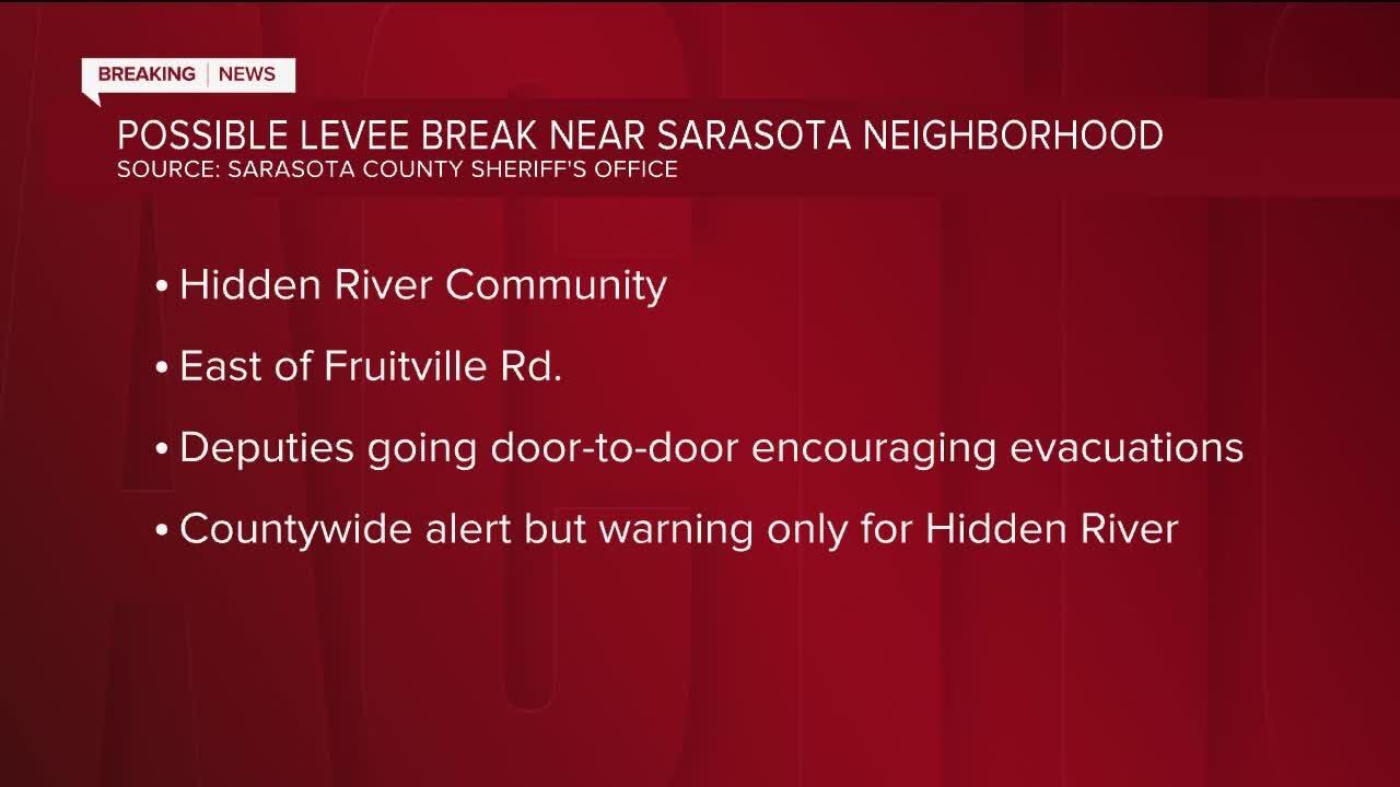Sarasota County Sheriff's Office urges evacuation for neighborhood at risk of flooding after possible levee break